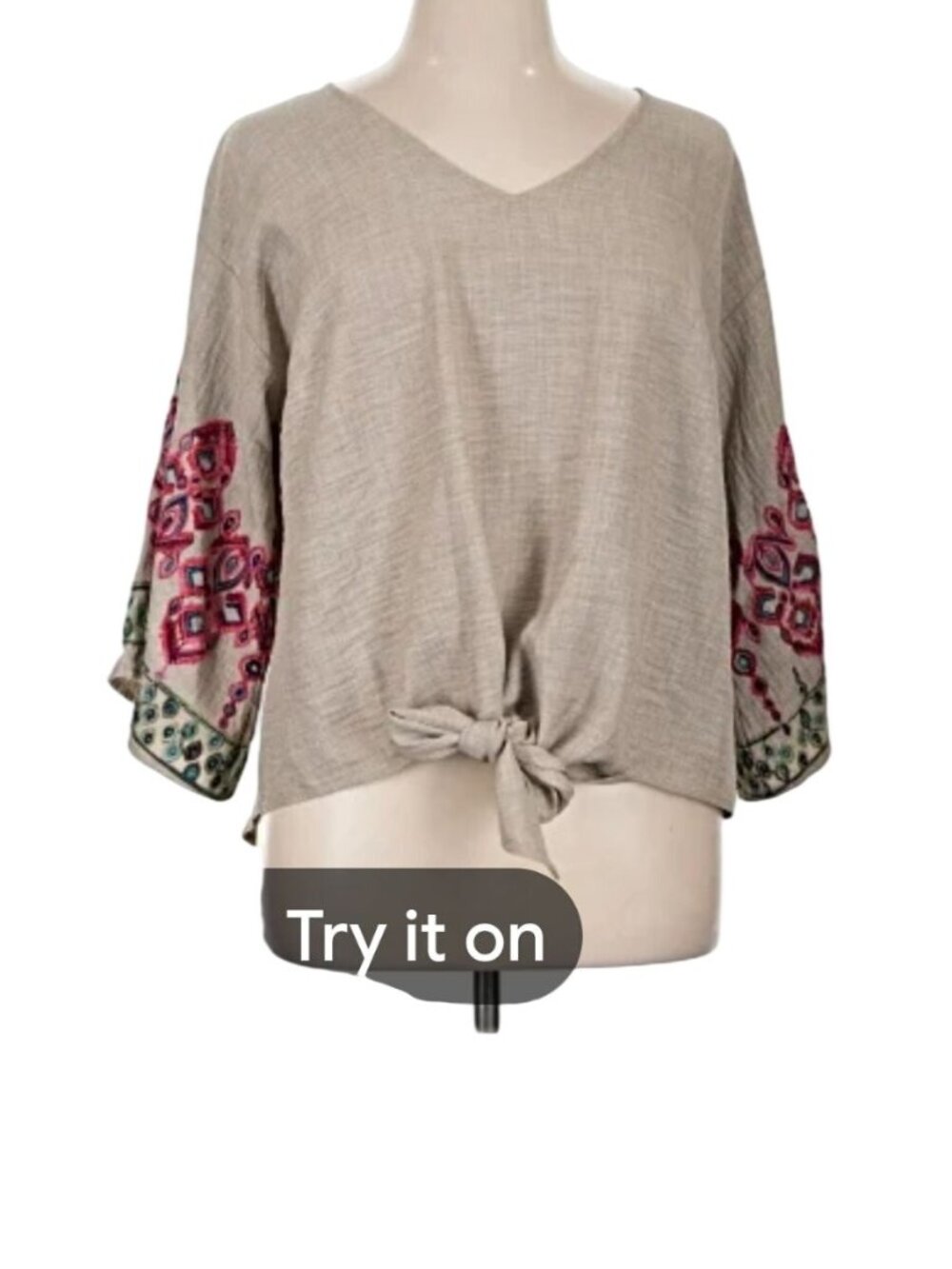 Olivia & Martin Plus Size 2X Beige Top V-Neck Festival Embroidered Sleeves Boho